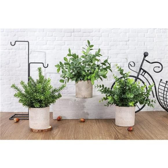 3 Pack Mini Potted Fake Plants Artificial Plastic Eucalyptus Plants Home Office - Picture 6 of 6